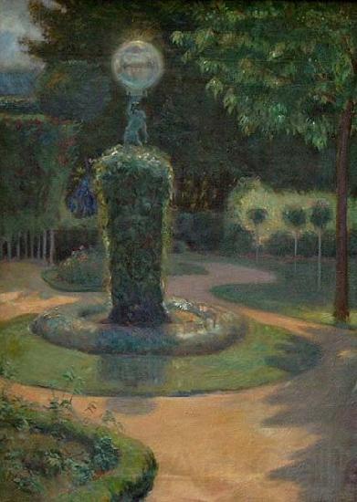 Johannes Martini Park mit Skulptur und Lampe France oil painting art